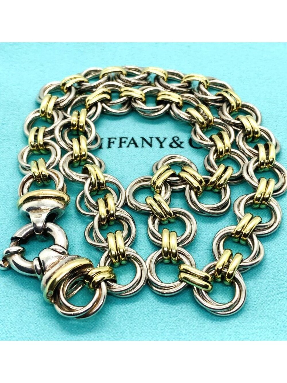 Tiffany & Co Sterling Silver 925 18K 750 Gold Chain Necklace 16.5"